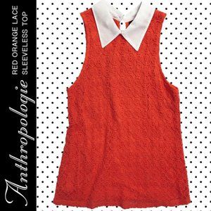 Anthrolopogie LIV Red Orange Lace Sleeveless Top With Collar Size S